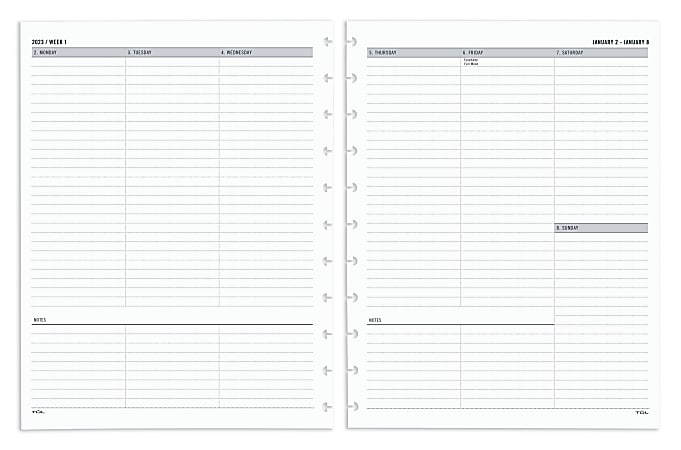 TUL® Discbound Weekly Refill Pages, Untimed, Letter Size, January To December 2023