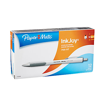 Paper Mate® InkJoy™ 700RT Retractable Ballpoint Pens, Medium Point, 1.0 mm, White Barrels, Blue Ink, Pack Of 12