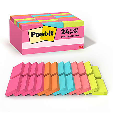 Post-it® Cape Town Color Collection Value Pack - 1.50" x 2" - Rectangle - 100 Sheets per Pad - Assorted - Self-stick, Recyclable - 2400 / Pack