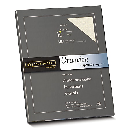 Southworth® Granite Specialty Paper, 8 1/2" x 11", 24 Lb, 75% Recycled, Ivory, Pack Of 80