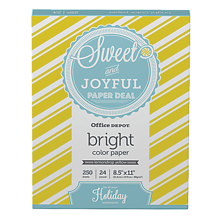 Office Depot® Bright Color Copy Paper, Yellow, Letter (8.5" x 11"), 250 Sheets Per Pack, 24 Lb