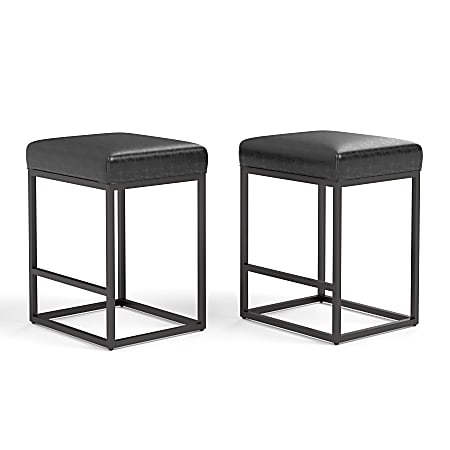 ALPHA HOME Faux Leather Counter-Height Stools, Black, Set