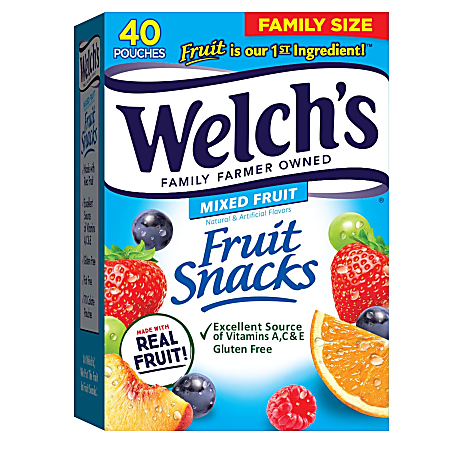 Welch's Fruit Snacks, Mixed Fruit, 0.8 Oz, Box Of 40 Fruit Snacks