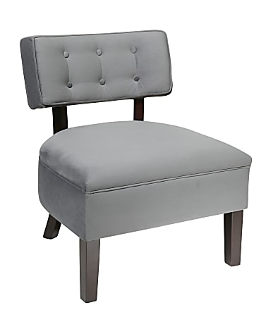 Ave Six Curves Button Accent Chair, Charcoal Velvet/Dark Brown