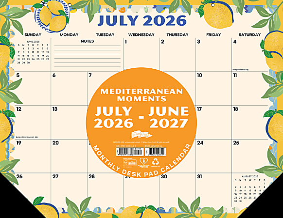 Willow Creek Press Academic Monthly Desk Pad Calendar, 17" x 12", Mediterranean Moments, July 2026 - June 2027, Total Qty 1