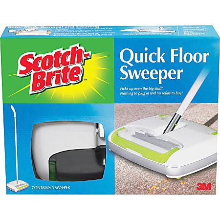Scotch Brite Quick Floor Sweeper, Rubber Bristles, 42" Aluminum Handle, White