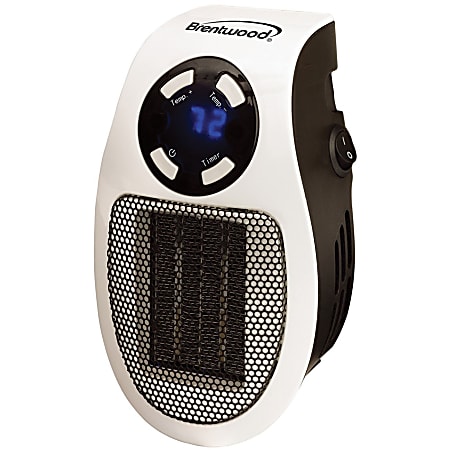 Brentwood H-C350W 350-Watt Plug-In Wall Outlet Personal Space Heater - Ceramic - Electric - 350 W - 350 W - Wall Mount - White, Black