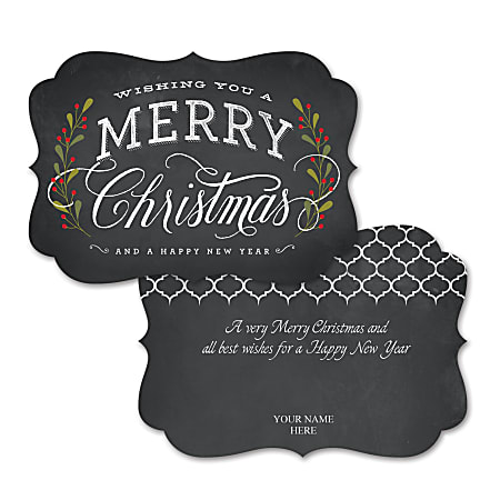 Custom Full-Color Holiday Cards With Envelopes, Foil-Lined, 7-1/4" x 5-1/8", Chalkboard Christmas, Box Of 25 Cards
