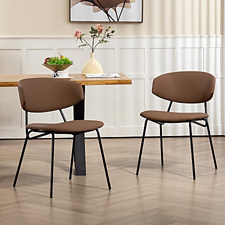 Glamour Home Benito Faux Leather Dining Accent Chairs, Brown/Black, Set Of 2 Chairs