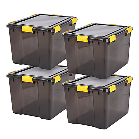 IRIS Plastic Storage Bins with Sealed Lids, 19-Gallon, Black, Total Qty 4