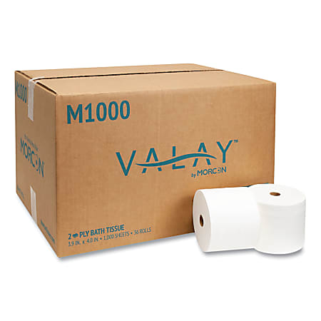 Morcon Tissue Small Core Bath Tissue, Septic Safe, 2-Ply, White, 1,000 Sheets/Roll, 36 Rolls/Carton