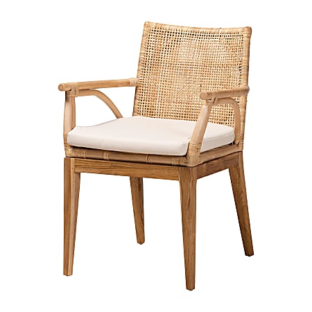 bali & pari Storsel Finished Teak Wood Dining Accent Chair, Natural Brown