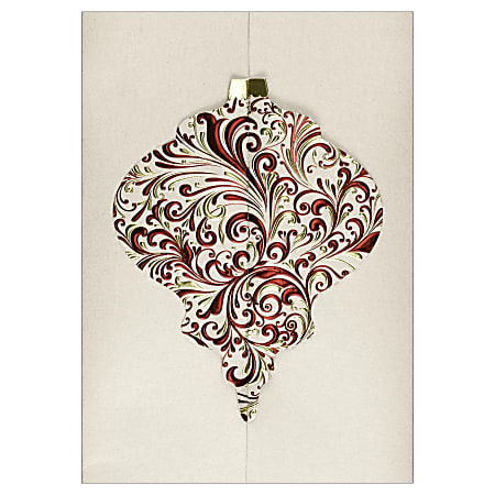 Premium Plus Personalized Holiday Cards With Envelopes, FSC Certified, 5 1/8" x 7 1/4", 30% Recycled, Ornate Ornament, Box Of 25