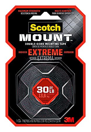 Scotch Extreme Double-Sided Mounting Tape, 1 in X 60 in, Black, 1 Roll