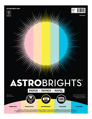 Astrobrights® Color Multi-Use Printer & Copy Paper, 1 Ream, Assorted Colors, Letter (8.5" x 11"), 500 Sheets Per Ream, 24 Lb, 94 Brightness