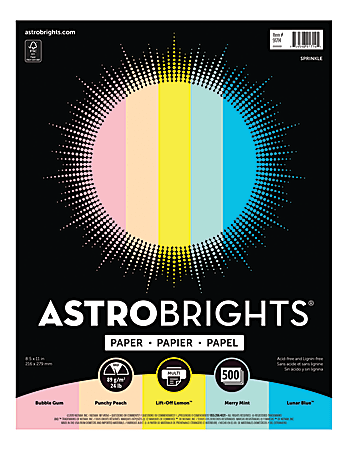Astrobrights® Color Paper, 8-1/2" x 11", 24 Lb, Assorted Colors, 500 Sheets