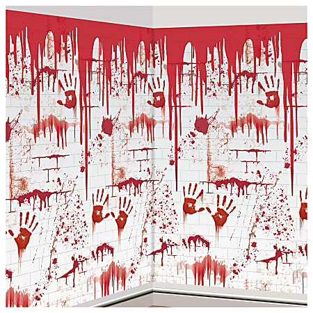 Amscan Halloween Chop Shop Scene Setter Room Rolls, 48" x 480", Red, Pack Of 2 Rolls