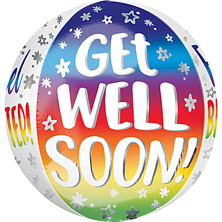 Amscan Get Well Foil Balloon, Circle, 16", Orbz Silver Rainbow