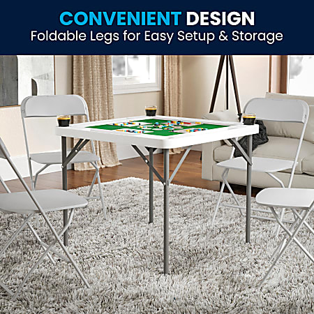 Flash Furniture Square Folding Game Table With Cup Holders 29 H x 34 12 W x 34 12 D Granite White Office Depot
