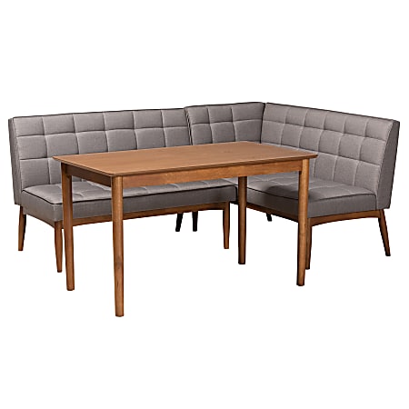 Baxton Studio Sanford 3-Piece Dining Nook Set, Gray/Walnut