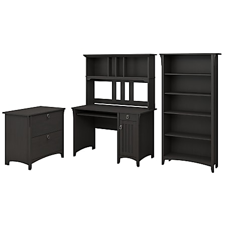 Bush Furniture Salinas Mission Desk With Hutch, Lateral File Cabinet And 5 Shelf Bookcase, Vintage Black, Standard Delivery