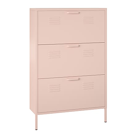 Ameriwood Home Systembuild Evolution Mission District 3-Door Locker-Style Metal Shoe Storage Cabinet, 49"H x 31-1/2"W x 10-1/4"D, Pale Pink