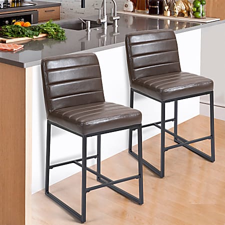 Glamour Home Belisario Faux Leather Counter Height Stools With Backs, Brown/Black, Set Of 2 Stools