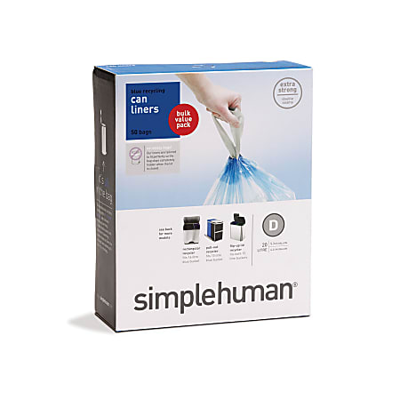simplehuman® Custom Fit Recycling Can Liners, D, 20L/5.3g, Blue, Pack Of 50
