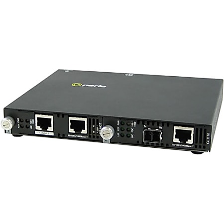 Perle SMI-1110-M2LC2 Media Converter - 2 x Network (RJ-45) - 1 x LC Ports - DuplexLC Port - Management Port - 1000Base-LX, 10/100/1000Base-T - Rail-mountable, Rack-mountable, Wall Mountable
