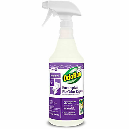 OdoBan Eucalyptus BioOdor Digester Spray - Ready-To-Use - 32 fl oz (1 quart) - Lavender Scent - Antibacterial - Purple - 12 / Carton