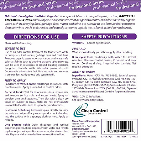 OdoBan Eucalyptus BioOdor Digester Spray - Ready-To-Use - 32 fl oz (1 quart) - Lavender Scent - 12 / Carton - Antibacterial - Purple