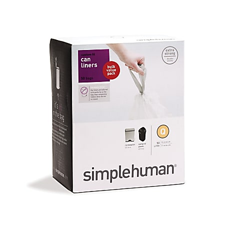 simplehuman® Custom Fit Can Liners, Q, 50-65L/13-17G, White, Pack Of 50