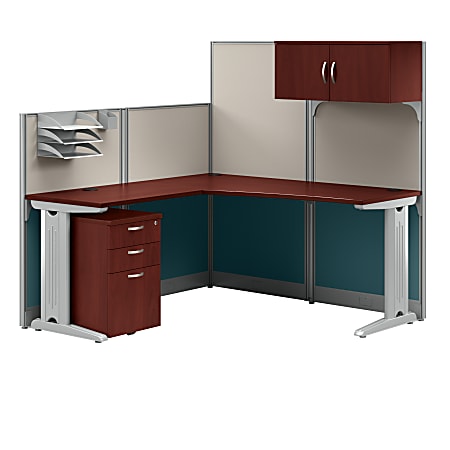 Bush Business Furniture Office In An Hour L Workstation with Storage & Accessory Kit, 63"H x 66"W x 64-6/10"D, Hansen Cherry Finish, Standard Delivery