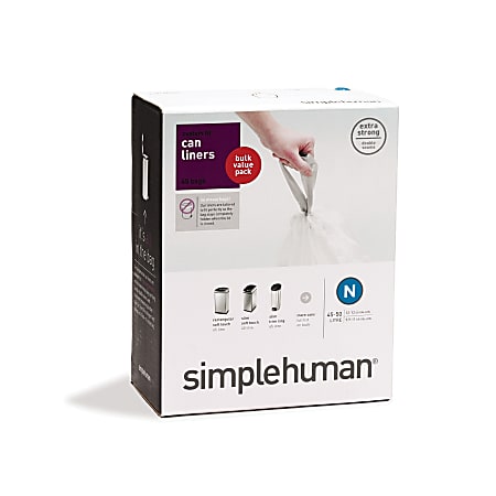 simplehuman® Custom Fit Can Liners, N, 45-50L/12-13G, White, Pack Of 50