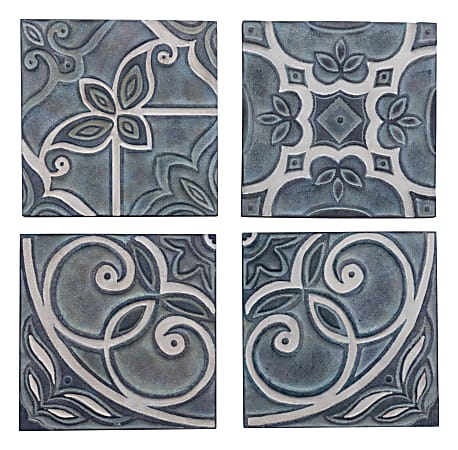 Zuo Modern Wall Décor Tiles, 25 1/4"H x 25 1/4"W x 1"D, Blue, Set Of 4 Tiles