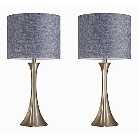 LumiSource Lenuxe Contemporary Table Lamps, 24-1/4”H, Gold Base/Blue & Gold Shade, Set Of 2 Lamps