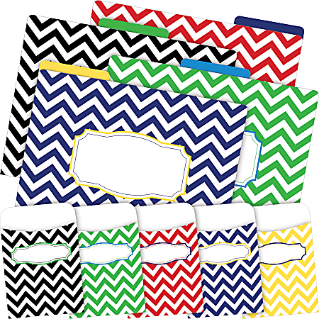 Barker Creek Folder/Pocket Set, 1/3-Cut Tab, Letter Size, Chevron Nautical, Set Of 42 Pieces