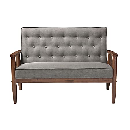 Baxton Studio Noel Fabric Loveseat, Gray/Dark Walnut