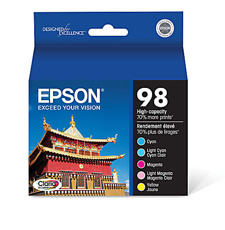 Epson® 98 Claria® High-Yield Cyan, Light Cyan, Magenta, Light Magenta, Yellow Ink Cartridges, Pack Of 5, T098920