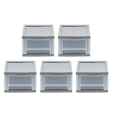 Iris&reg; Stackable Storage Bins With Drawers, 5-13/16"H x 8-3/4"W x 12-3/4"D, Gray, Set Of 5 Bins
