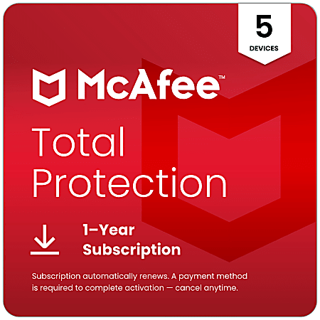 McAfee Total Protection (Windows, macOS, Android, iOS, ChromeOS) 2026, 5 Device, 1-Year Subscription with Auto-Renewal, Digital Download