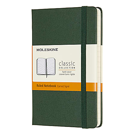 Moleskine Classic Collection Hard Cover Notebook, 3-1/2” x 5-1/2”, 1 Subject, Faint Ruled, 192 Sheets, Myrtle Green