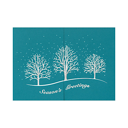 Personalized Designer Greeting Cards With Envelopes, FSC Certified, 7 7/8" x 5 5/8", 30% Recycled, Silver Sparkling Treeline, Box Of 25