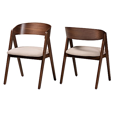 Baxton Studio Danton Dining Chairs, Beige/Walnut Brown, Set Of 2 Chairs