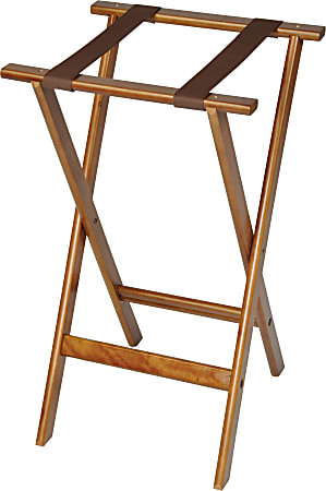 CSL Deluxe Wood Tray Stands, 30”H x 18-1/2”W x 17”D, Dark/Brown Straps, Set Of 4 Stands