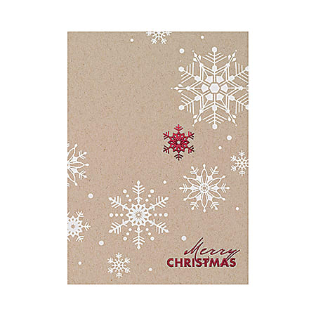 Personalized Designer Greeting Cards With Envelopes, FSC Certified, 5 5/8" x 7 7/8", 30% Recycled, Christmas Snowflakes On Kraft, Box Of 25