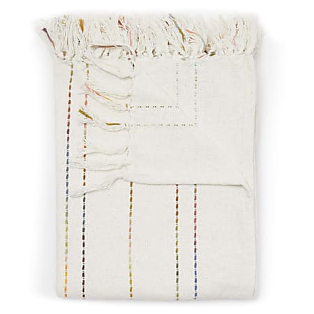Dormify Phoebe Embroidered Stripe Throw Blanket, Ivory/Multicolor