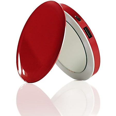 HyperJuice Pearl: Compact Mirror + USB Rechargeable Battery Pack (Red) - For USB Device, Smartphone, iPad, iPhone, Tablet PC - Red