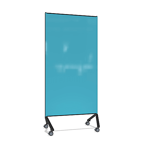 Ghent Pointe Non-Magnetic Dry-Erase Glassboard, 76-1/2” x 36-3/16”, Blue, Black Metal Frame