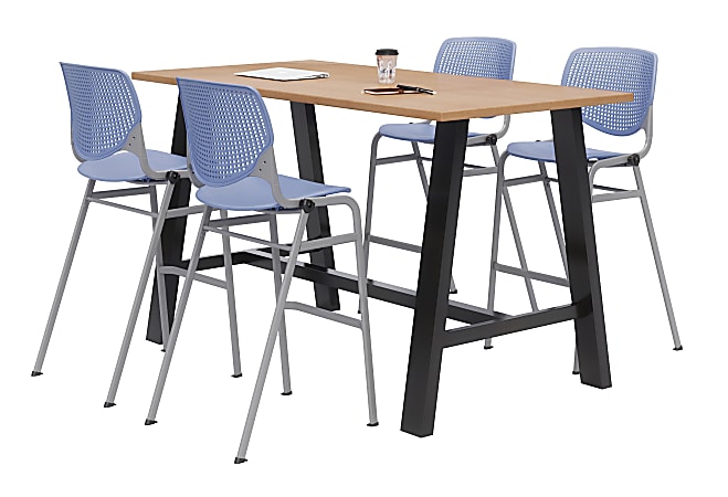 KFI Studios Midtown Bistro Table With 4 Stacking Chairs, 41"H x 36"W x 72"D, Kensington Maple/Peri Blue